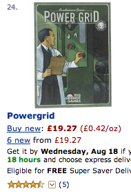 Image from Amazon of board game with "£.43/oz" next to it
