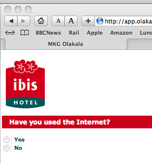 Online questionnaire question: "Have you used the Internet?"