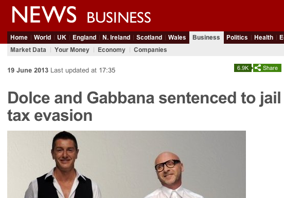 BBC News: Dolce and Gabbana sentenced to jail for tax evasion