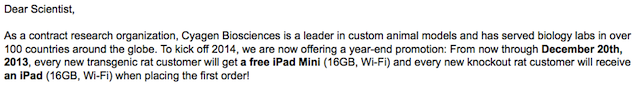 every new transgenic mouse customer will get a free iPad mini